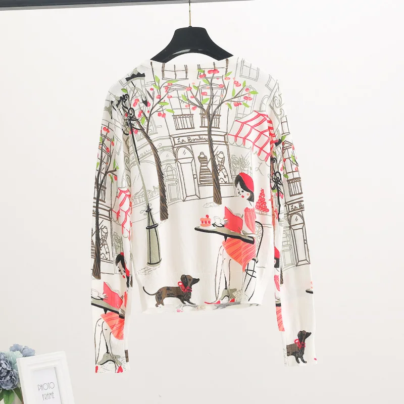 Sweater Woman V-Neck Knitted Fashion Casual Long Sleeve slim cardigan Girl cartoon Print Clothes B-180