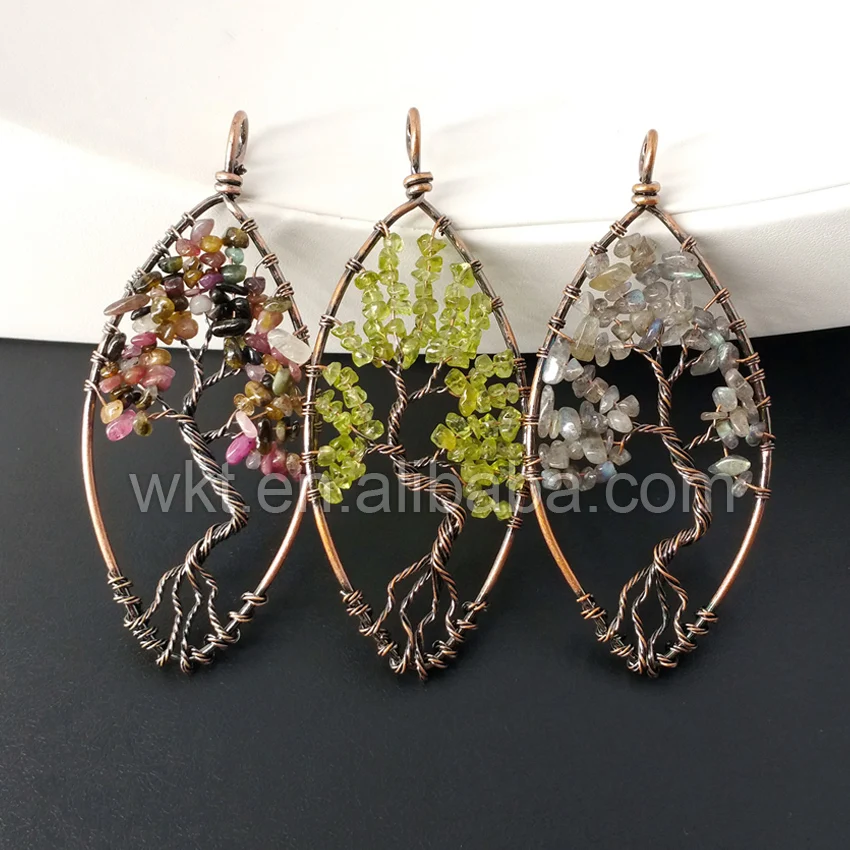 

WT-P933 5pcs Unique Design Copper Nugget Stone Life of Tree Pendant Color Nugget stone charm pattern tree pendant for necklace