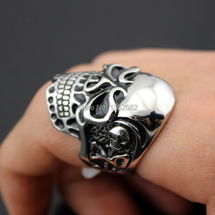 316L Stainless Steel Men's Cool Skull Head Ring Gothic Biker Bands US size 8#-12# MR12 | Украшения и аксессуары