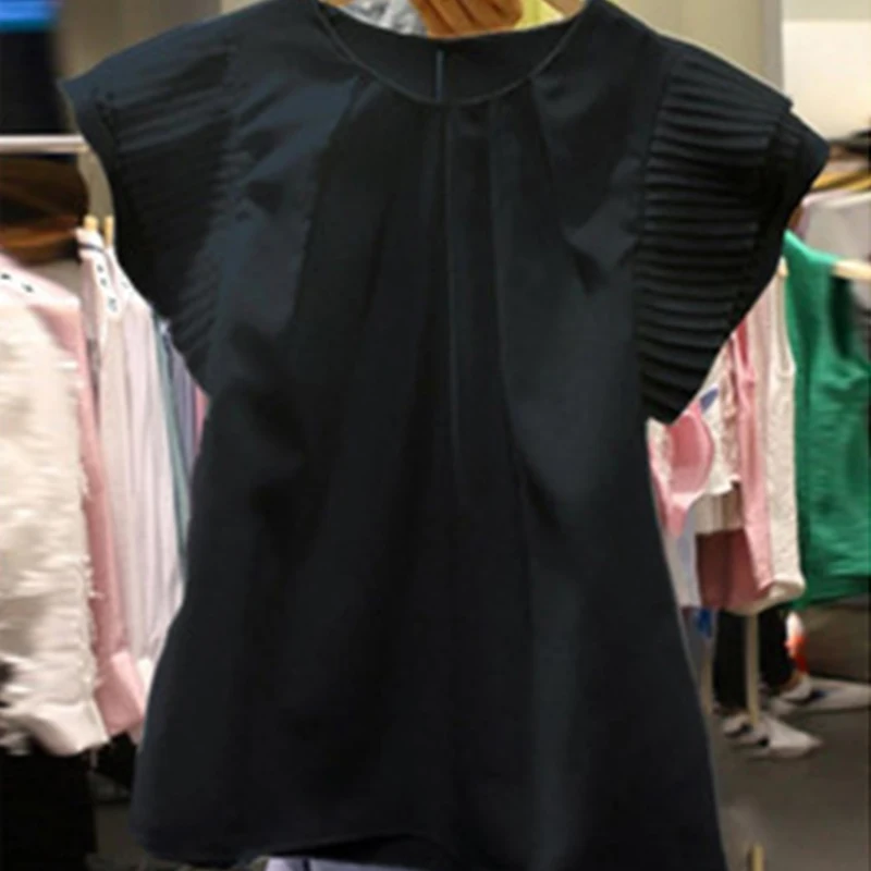 2019 новая однотонная Белая Летняя женская блузка с круглым вырезом коротким