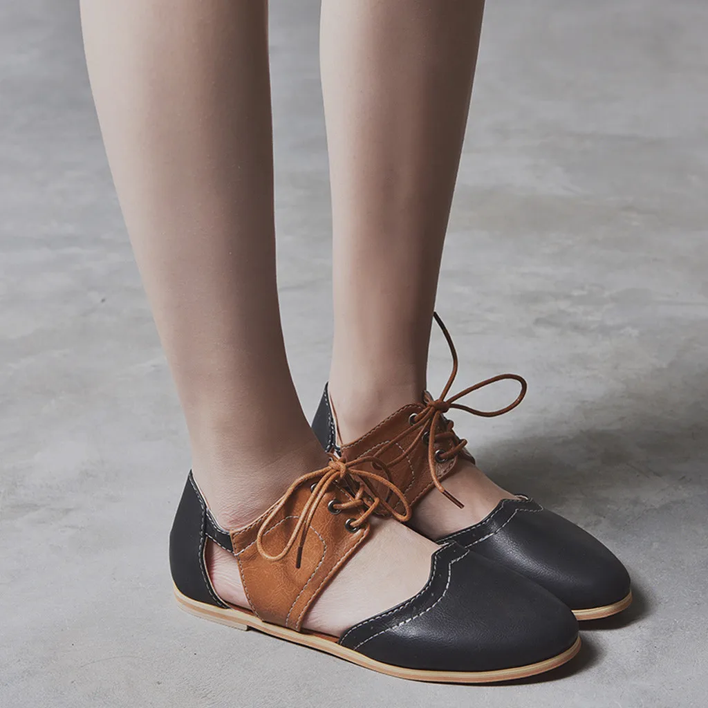 Женские туфли в римском стиле с круглым носком популярные цветные на плоской