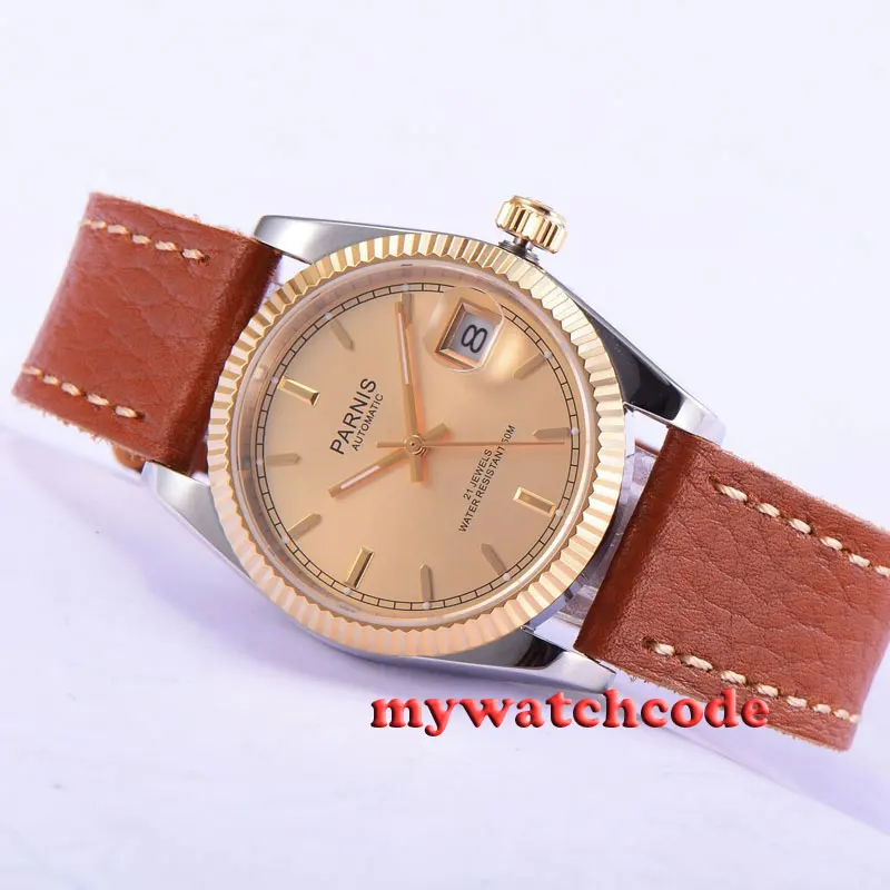 

36mm Parnis rose golden dial Sapphire glass Miyota automatic mens watch P534