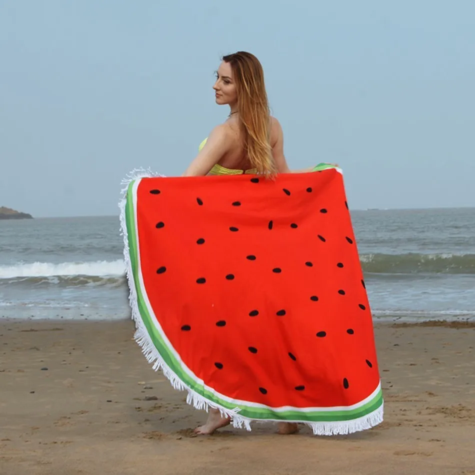 Summer Large Flamingo Beach Towel Animal Fruit Printed Thicken Bath Trip Round Cotton Towels |