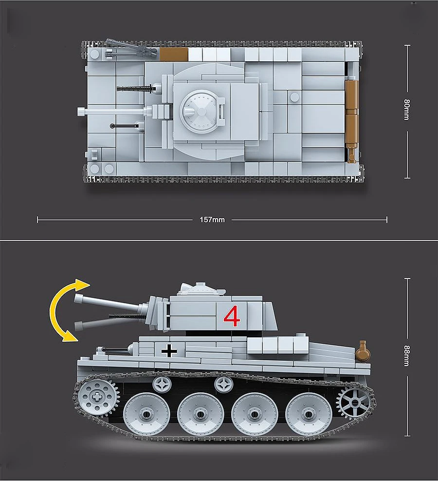 WW2 1938 Skoda LT VZ.38 PZKPFW 38(T) tank batisbricks germany army figures building block world war LT-38 model toys collection