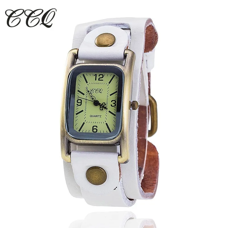 Брендовые винтажные мужские и женские наручные часы CCQ из коровьей кожи, повседневные мужские Роскошные Кварцевые часы, Прямая поставка - Цвет: white