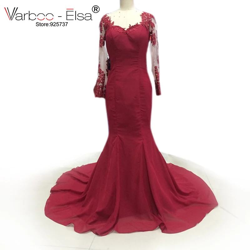 VARBOO_ELSA robe красное кружевное вечернее платье с аппликацией длинными рукавами