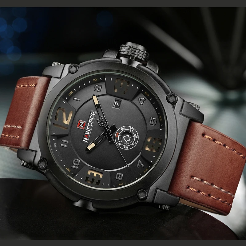 Мужские часы NAVIFORCE Топ люксовый бренд мужские кожаные часы Мужские Аналоговые кварцевые часы водонепроницаемые спортивные армейские военные наручные часы