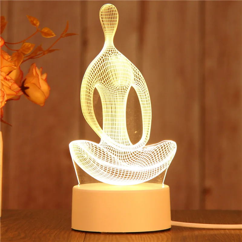 Медведь, роза, Йога, медуза, форма корабля, 3D лампа, светодиодный Ночной светильник, Usb настольная лампа, Детский Светильник для сна, для домашнего декора, теплый белый, 4 Вт