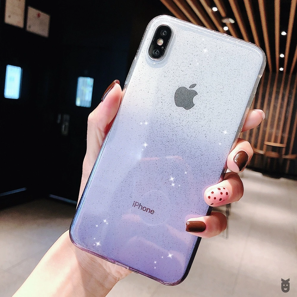 Для iPhone X XR XS 11 Pro Max 8 7 6 6s Plus сверкающий блеск Радужный прозрачный градиентного цвета Мягкая силиконовая задняя накладка из ТПУ чехол