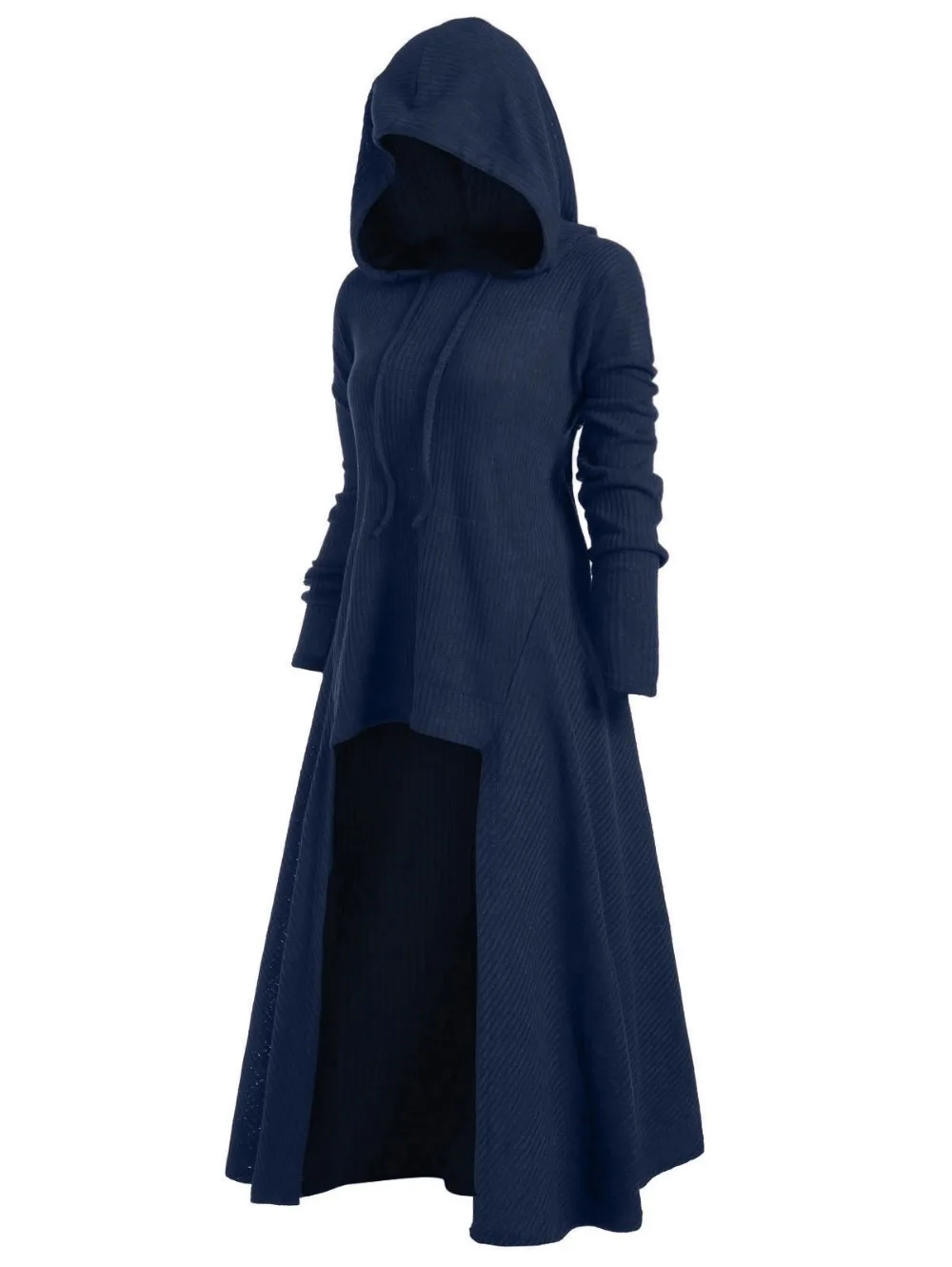 Plus Size High Low Hooded Ribbed Sweater Spring Long Sleeve Drawstring Sweaters Hooded Dresses Pregnant Women Pullovers