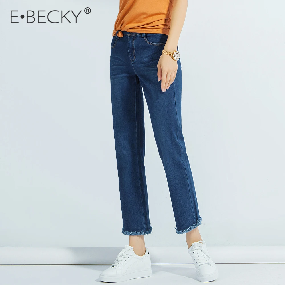 E. BECKY модные офисные женские джинсы длиной до щиколотки синие с высокой талией