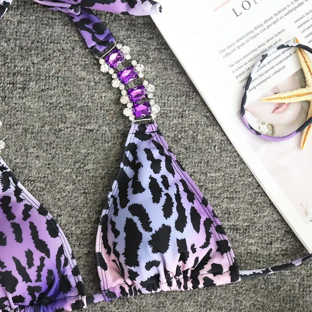 Бикини со стразами 2019 сексуальные купальники Для женщин с лямкой на шее в тон