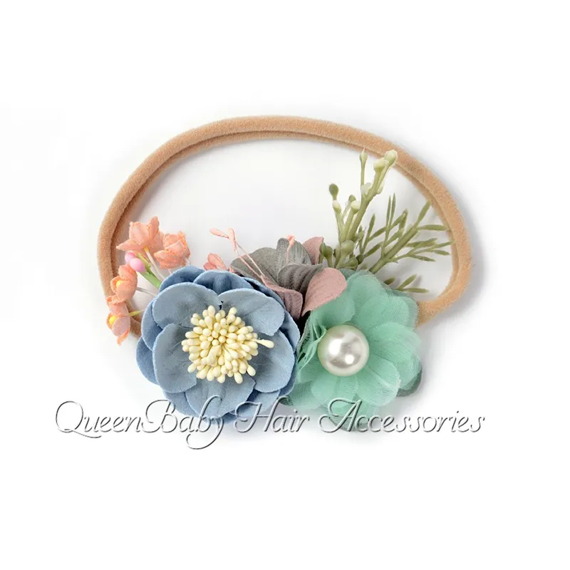 

10pcs/lot Nude Nylon Headband Faux Flower Hair Band Mini Flower Crown Newborn Headband Photo Prop