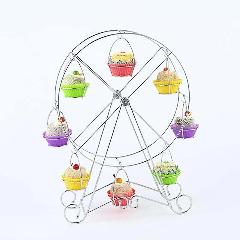 Rotate Ferris Wheel Cupcake Server 8 Cups Stainless Steel Cupcake Stand Cake Holder Decorating Party Supplies