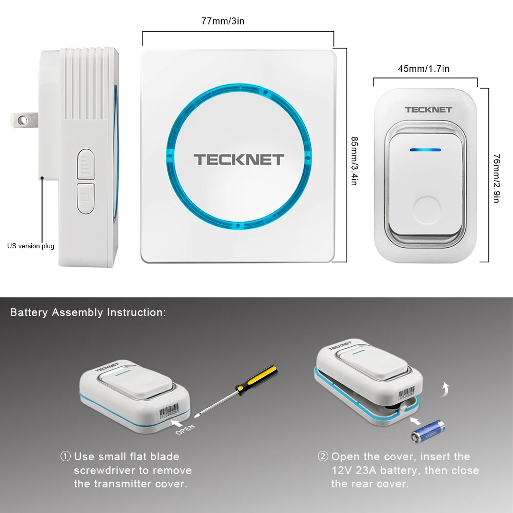 TeckNet AC 110 V 220 беспроводной дверной звонок IP44 водонепроницаемый светодиодный 1