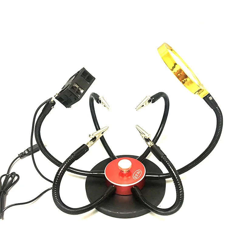 

Aluminum Base Soldering Helping Hands USB LED Light Magnifying Glass 6pcs Flexible Arms Soldering Station Repair Welding Tool