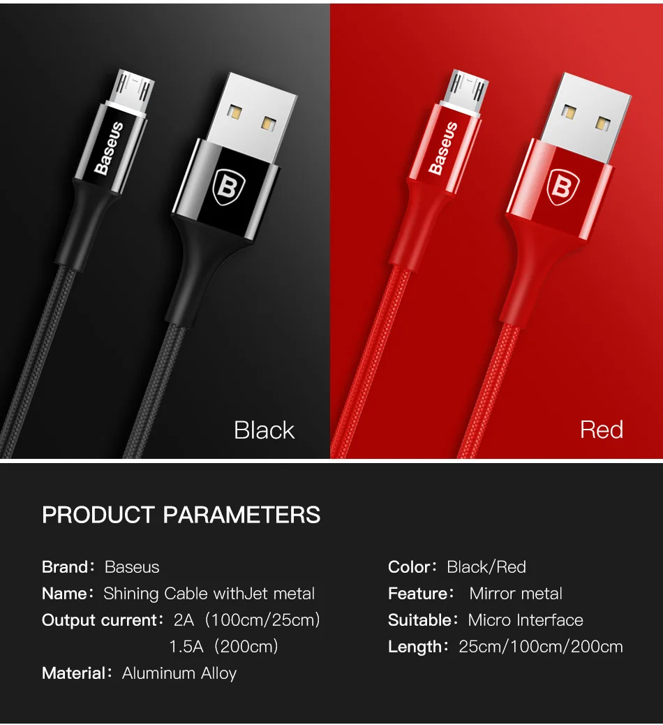 Светодиодный кабель Micro USB Baseus для Xiaomi Redmi 4X Note 4 5, Реверсивный зарядный кабель Micro usb для мобильного телефона samsung S7