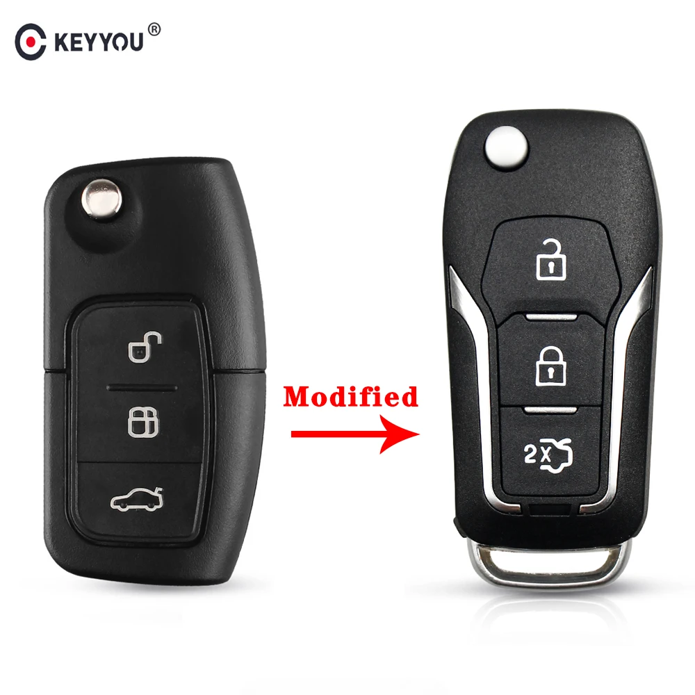 KEYYOU 3 кнопки модифицированный Filp корпус автомобильного ключа дистанционного управления для Ford Mondeo Focus Fiesta C Max S Max Galaxy Fob чехол без ключа