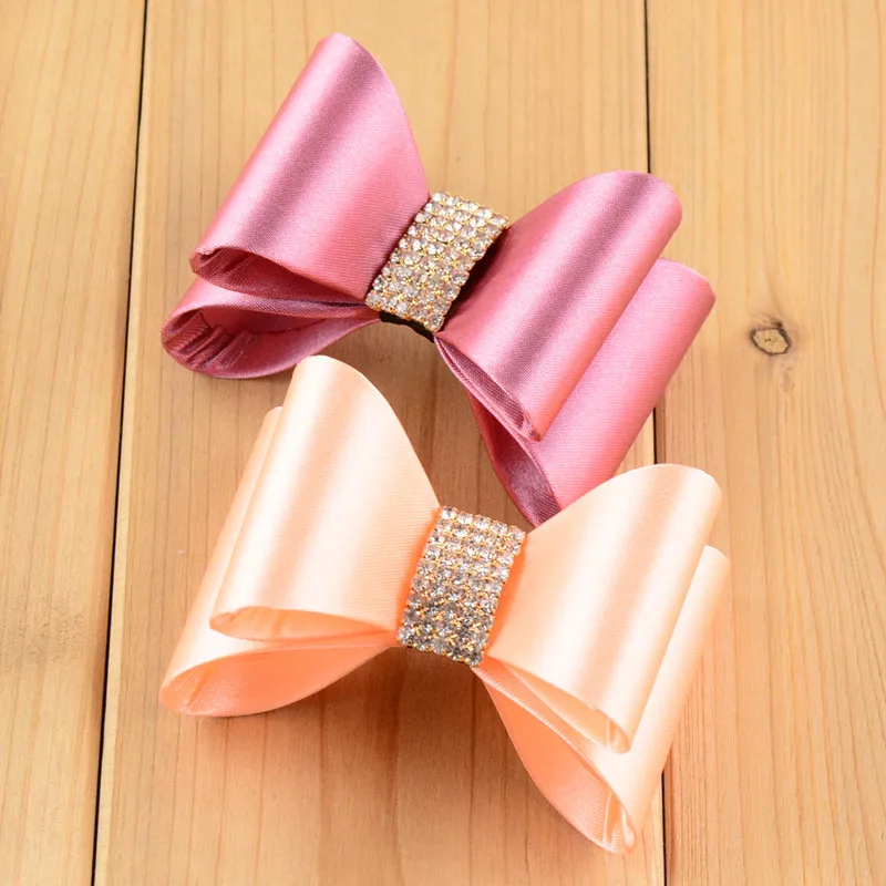 Оптовая продажа 3 2 дюйма однотонный бант без зажима блестящие супер жесткие