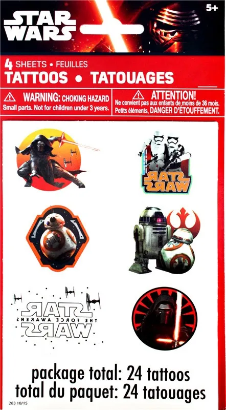 4 шт. Звездные войны Пробуждение силы яркие наклейки татуировки для подарка детям