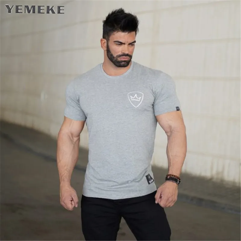 YEMEKE брендовая модная мужская футболка с коротким рукавом для фитнеса одежда