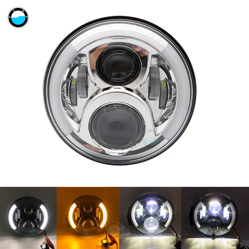 1 pcs chrome light 7 дюймов 60 Вт точка SAE E9 мотоцикл фары с углом глаз светодиодные фары 7 дюймов корпус ведро отделка кольцо - Цвет: 1 pcs chrome light