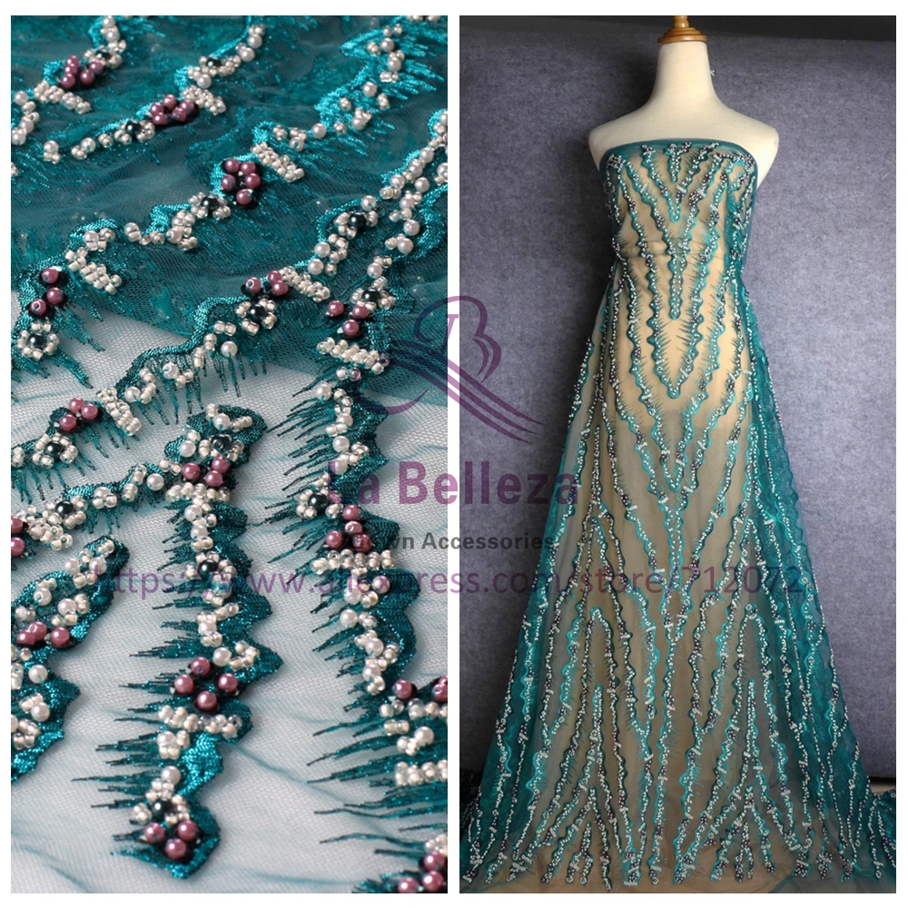 La Belleza кружево Синий Смешанные цвета металлик Вышивка ручной работы из бисера