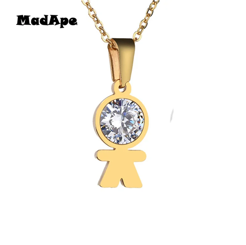MadApe CZ Stone Family Pendant Necklace Boy Best Friend for Parent Mama Dad Gift Stainless Steel Jewelry | Украшения и аксессуары