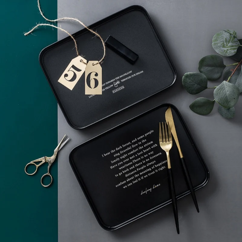 Черный поднос для хранения сервировочный с тефлоновым покрытием декоративный