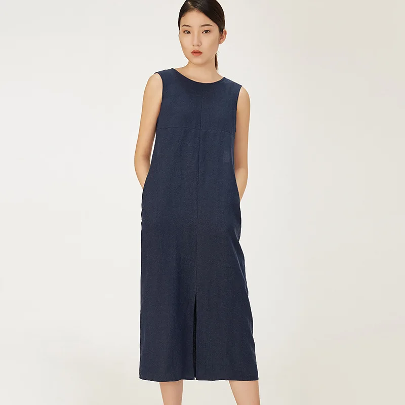 Новинка 2019 женское платье с открытой спиной простое круглым вырезом без рукавов