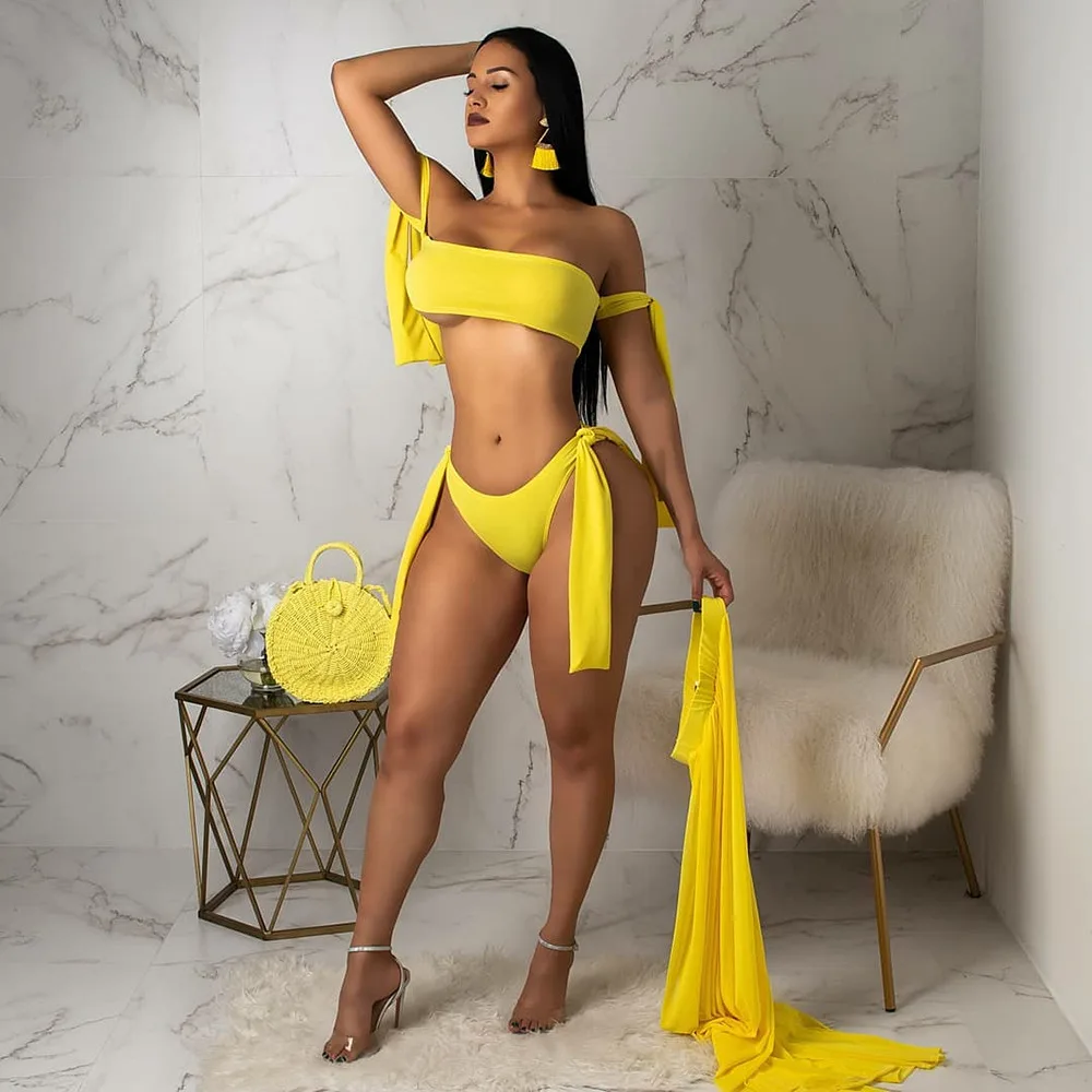 Летний сексуальный женский бандажный комплект бикини пуш ап без бретелек