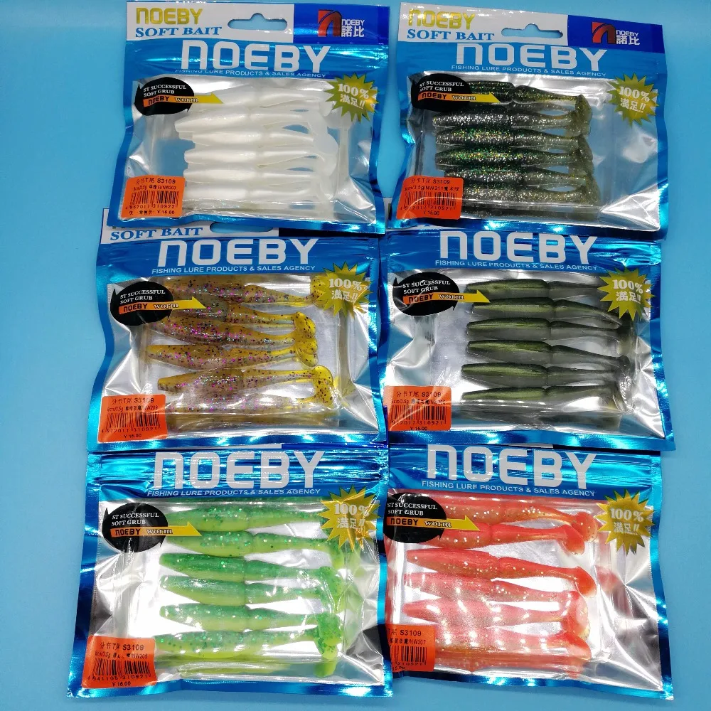 NOEBY 36 шт./лот т Т образный хвост Мягкая приманка 3 5 г/7 см 10 цветов