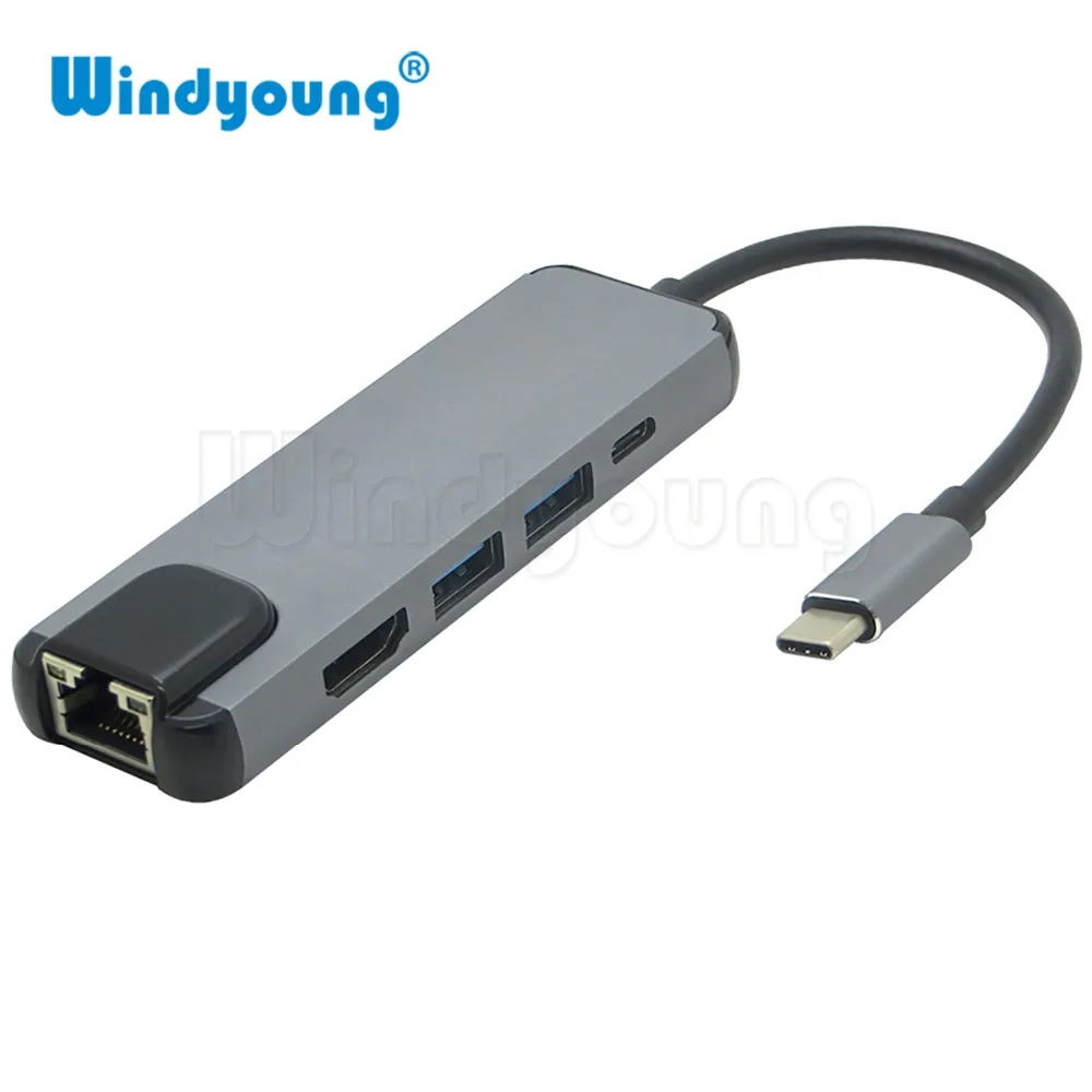 5 в 1 usb type C концентратор Hdmi USB C концентратор к Gigabit Ethernet Rj45 Lan адаптер для Macbook Pro Thunderbolt 3 USB-C зарядное устройство Порт