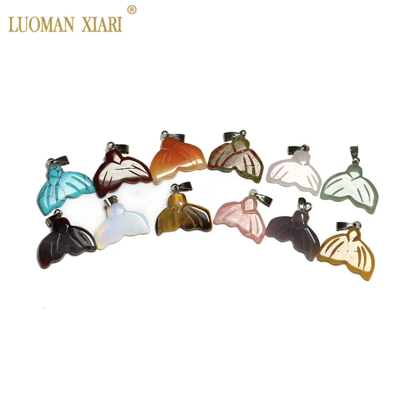 Wholesale 12 PCS Mix Color Boxed Natural Stone Fishtail Shape Charm Pendant DIY Fit Necklace For Jewelry Making 15*20 mm | Украшения и