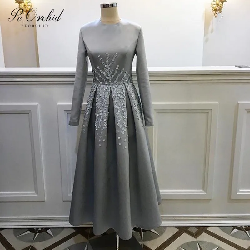 PEORCHID Robe Soiree элегантное женское вечернее платье вечерние платья Длинные рукава ручной работы Цветы женские вечерние платья элегантные
