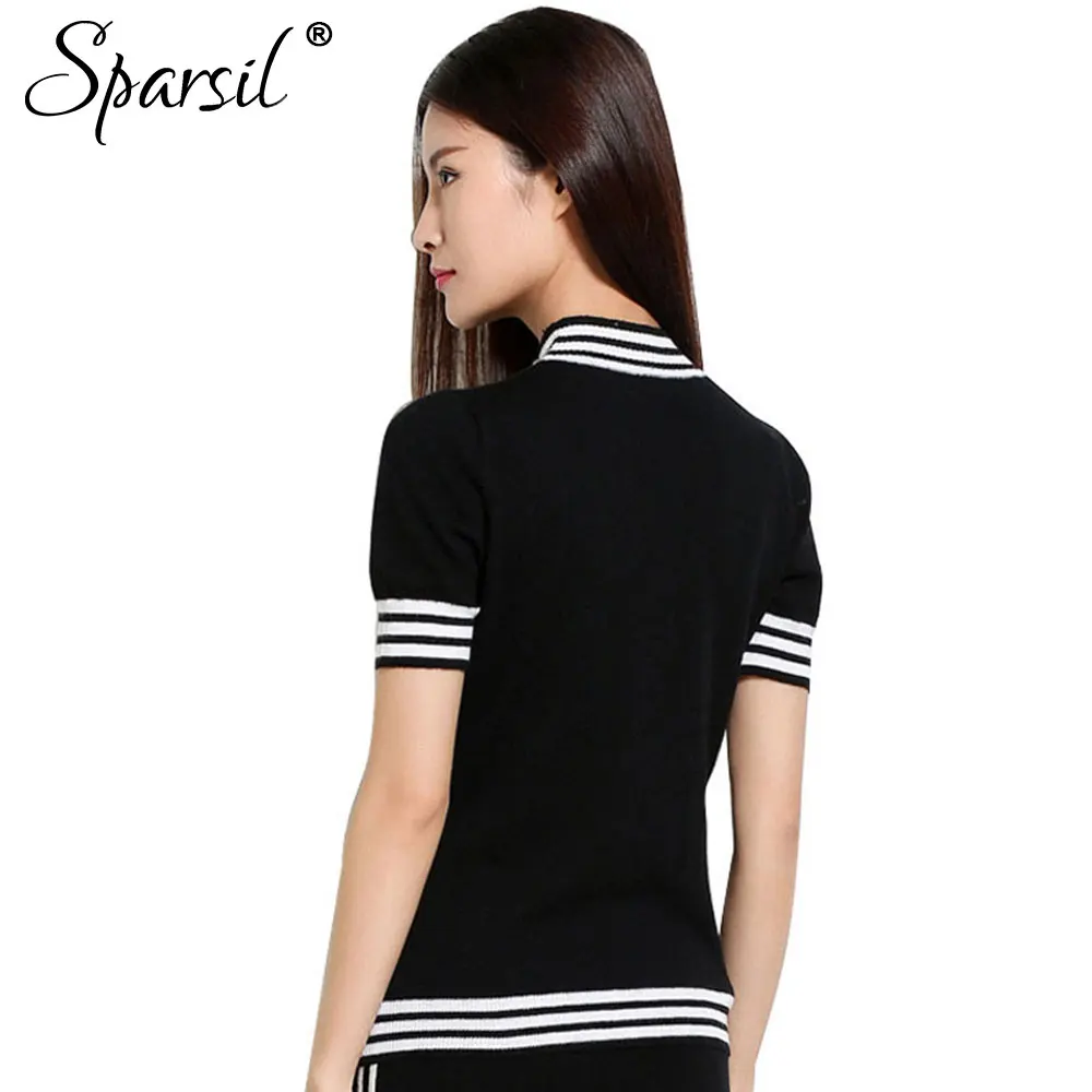 Sparsil женский весенний свитер средней высоты с круглым вырезом и коротким рукавом