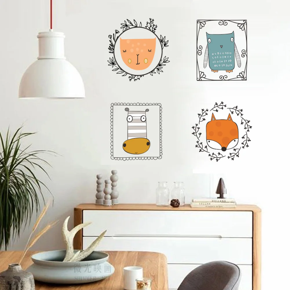 DIY мультфильм сова лиса фото наклейки на стену гостиная спальня детская комната