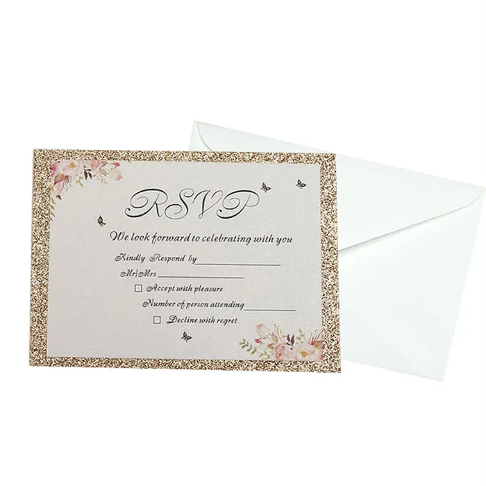 Rose Gold letter Dualswish 50 шт. блестящая золотая бумага свадебные открытки вечерние сувениры карты с конвертом Baby Shower Свадебные украшения - Цвет: Rose Gold letter