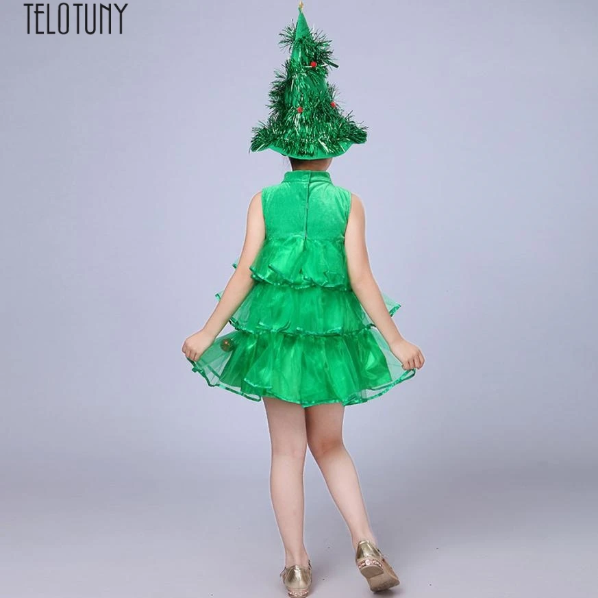 TELOTUNY/детская Рождественская елка для костюма для маленьких девочек, платье вечерние топы, жилет+ шляпа, наряды костюм с рисунком рождественской елки ZO04