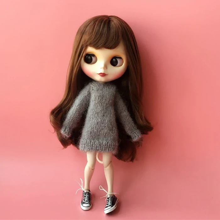 T02-X008 Blyth Doll clothes 1/6 dolls Accessories handmade long type stripe Sweater red grey color 1pcs | Игрушки и хобби