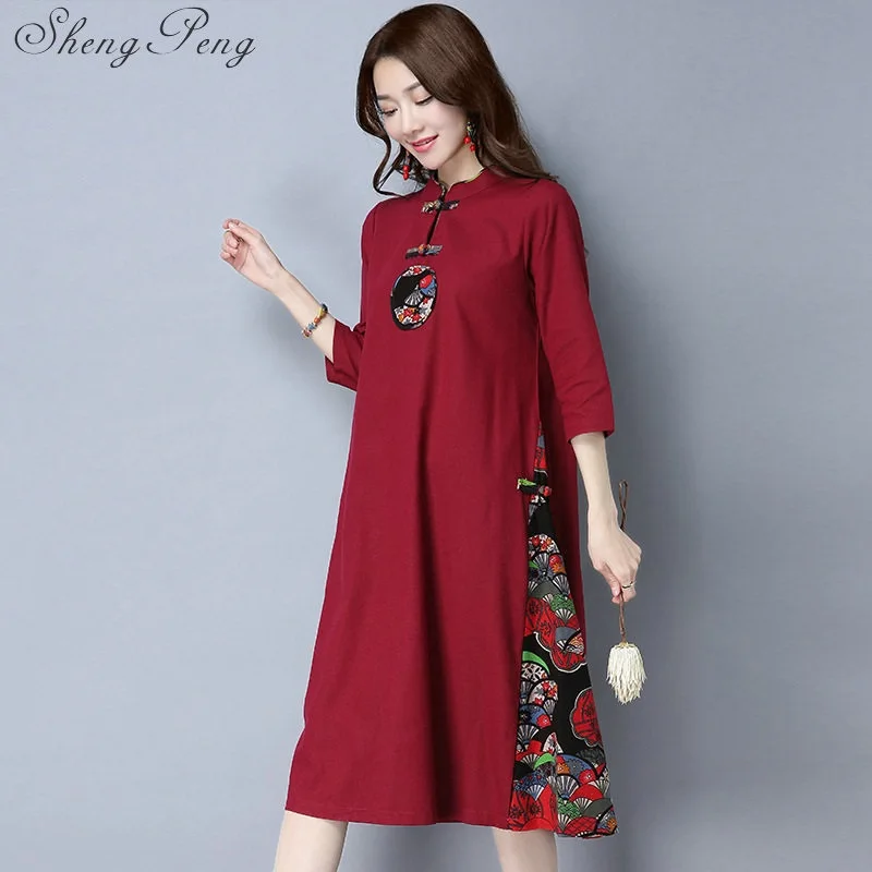 Ретро стиль Китайские Восточные платья модифицированный cheongsam современный qipao Платье женское длинное хлопковое qipao платье CC044