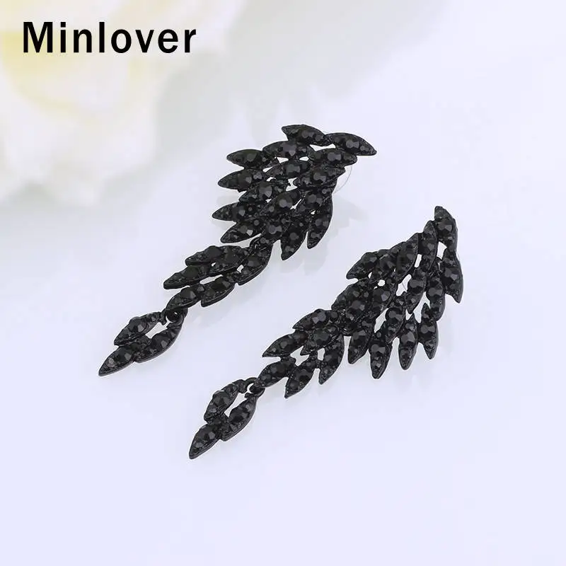 Minlover черные хрустальные ангельские крылья Висячие серьги для женщин корейские