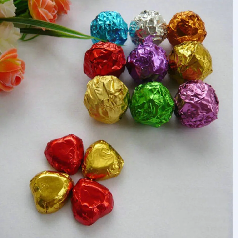 

Retail 500Pcs/Lot 15*15cm 5.9"x5.9" Multi Colored Foil Wrapper For Chocolates Candy Sweet Paper Square Colorful Tin Foil