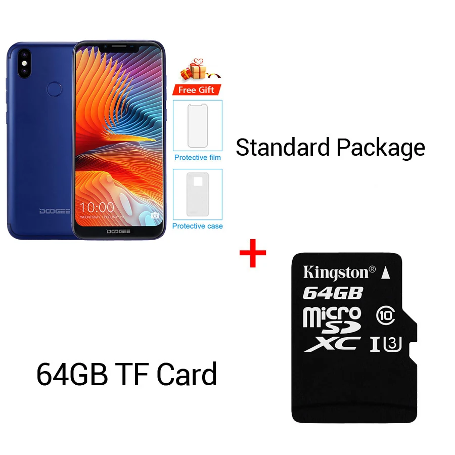 Blue N 64GB Card DOOGEE BL5500 Lite u-образная Android 8,1 6,1" MTK6739 четырехъядерный 2 Гб ОЗУ 16 Гб ПЗУ 5500 мАч две sim-карты 13 МП отпечаток пальца мобильный телефон - Цвет: Blue N 64GB Card
