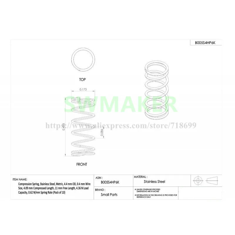 

SWMAKER 15pcs 3D Printer Compression Spring for Extruder Idler Tension / Bed Leveling - RepRap