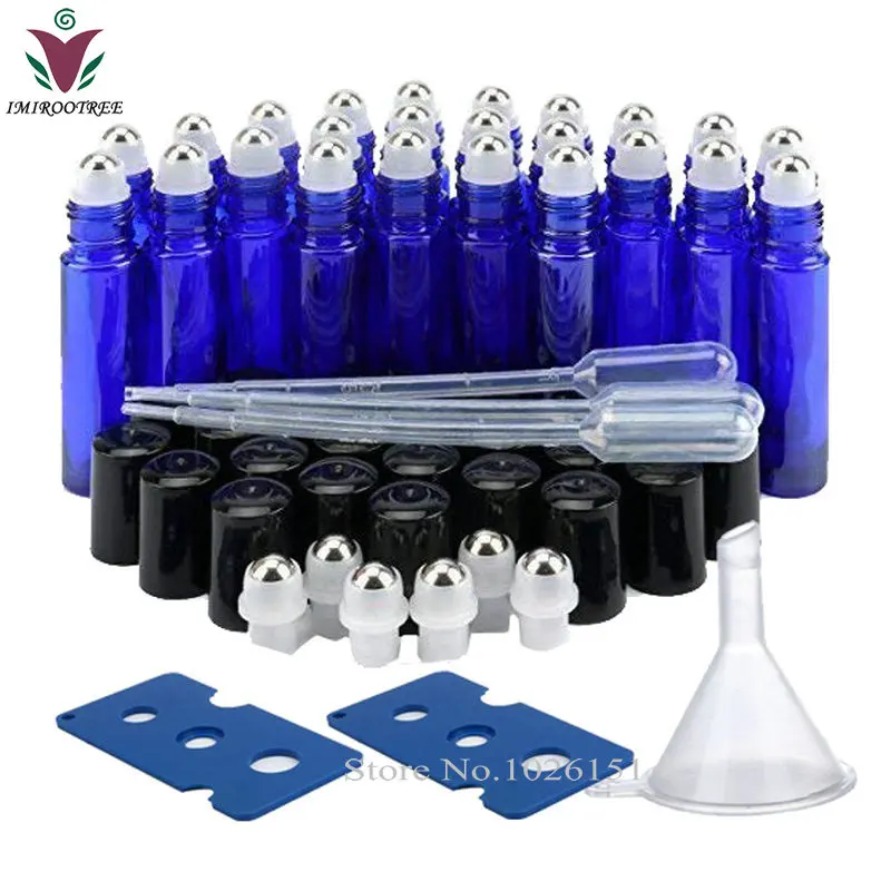 

24pcs 10ml Empty Cobalt Blue Glass Roller Bottle with Stainless Steel Metal Roll On Ball for Essential oils Aromatherapy Perfume