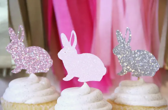 

Glitter Glitter Bunny Rabbit easter cupcake toppers Food Picks Bachelorette Wedding Bridal Engagement Lingerie Party