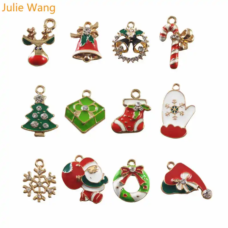 Julie Wang 12 шт. сплав эмаль Санта Клаус Рождественская елка обувной олень снежинка