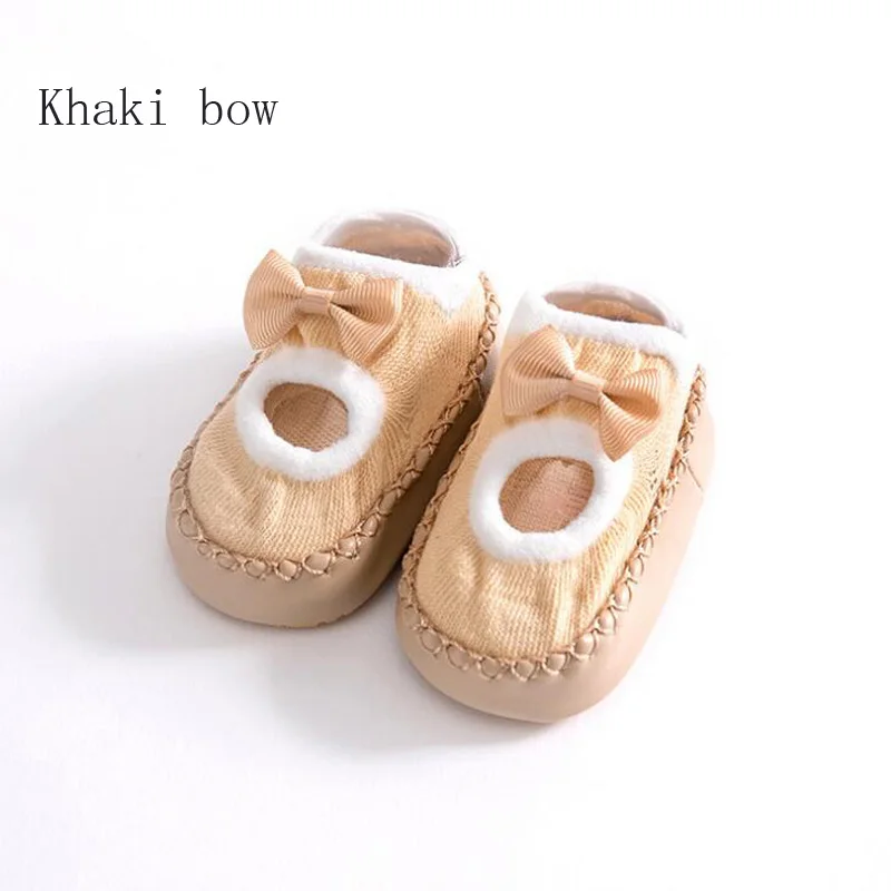 Khaki bow Новинка года; милые носки с рисунками животных для малышей; нескользящие носки для малышей - Цвет: Khaki bow