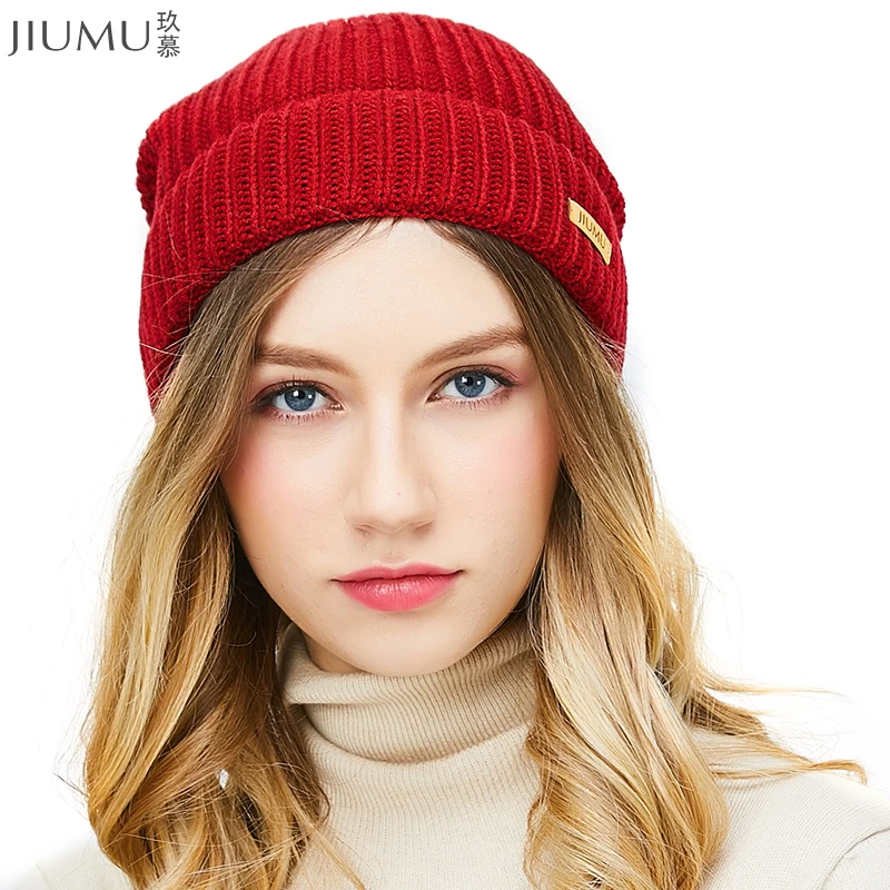 JIUMU шерсть для женщин шапочка Новинка 2018 года толстые теплые зимние 11 шапки бренд